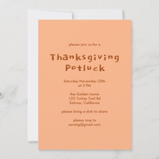 秋の魅力的村感謝祭パーティー 招待状 (裏面)