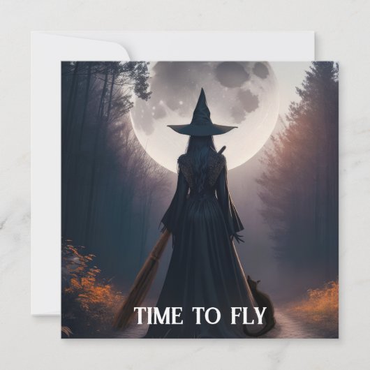 秋の魔女の風景 フルムーン ブラックキャット カード (正面)