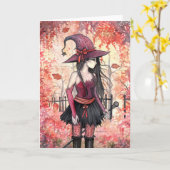 秋の魔女グリーティングカードの森 カード (黄色い花)