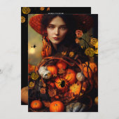 秋の魔女ハロウィンパーティーの招待状 招待状 (正面/裏面)