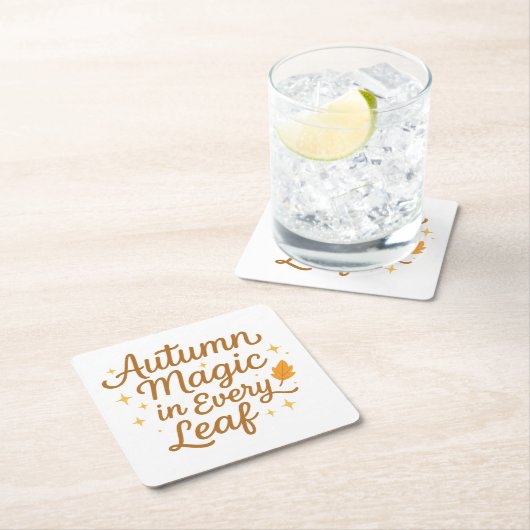 秋の魔法すべての葉のコースターのセット紙 スクエアペーパーコースター (インサイチュ)
