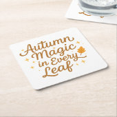 秋の魔法すべての葉のコースターのセット紙 スクエアペーパーコースター (アングル)