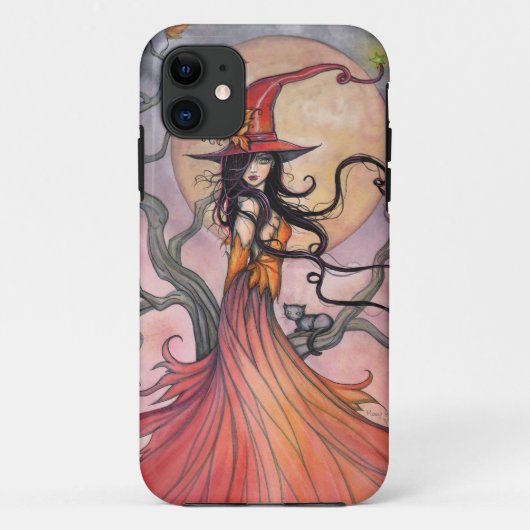 秋の魔法の魔女と猫のファンタジーアート Case-Mate iPhoneケース (裏面)