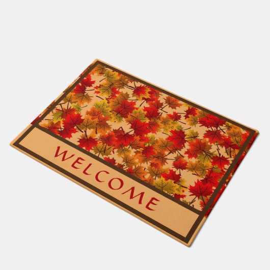 秋の鮮やかメープル葉ズ – ようこそ ドアマット (アングル)