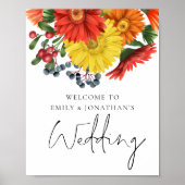 秋の鮮やか花模様がポスターに結婚歓迎 ポスター (正面)