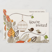 秋の鳥と離れ結婚式招待状 招待状 (正面/裏面)