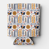 秋の鳥のフォークアートパターン 缶クーラー (正面)