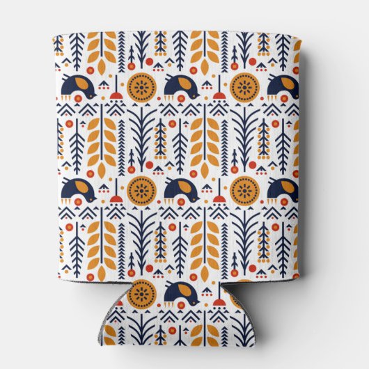 秋の鳥のフォークアートパターン 缶クーラー (裏面)