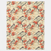 秋の鳥の毛布(フローラアクセント付素朴) フリースブランケット (正面)