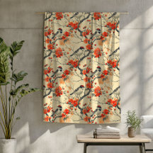 秋の鳥の毛布(フローラアクセント付素朴)