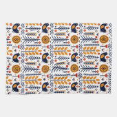 秋の鳥の民芸パターン キッチンタオル (横)