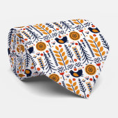 秋の鳥の民芸パターン ネクタイ (ロール)