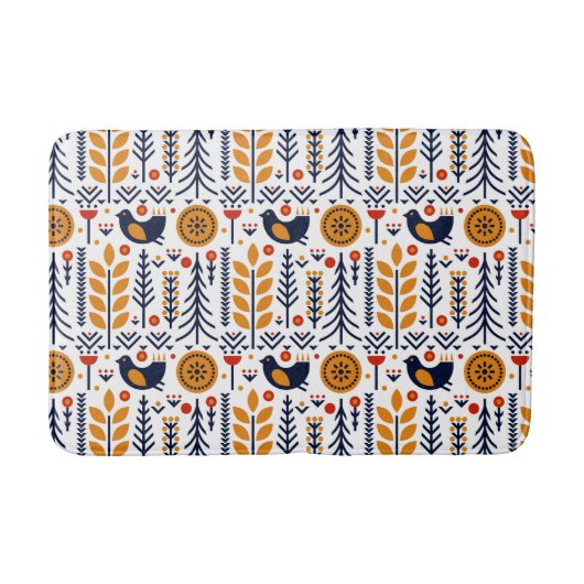 秋の鳥の民芸パターン バスマット (正面)