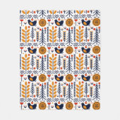 秋の鳥の民芸パターン フリースブランケット (正面)