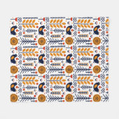 秋の鳥の民芸パターン フリースブランケット (正面(横))