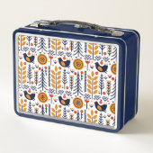 秋の鳥の民芸パターン メタルランチボックス (裏面)
