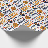 秋の鳥の民芸パターン ラッピングペーパー (角)