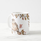 秋の鳥花と離れ花水色 コーヒーマグカップ (正面左)