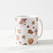 秋の鳥花と離れ花水色 コーヒーマグカップ (正面右)