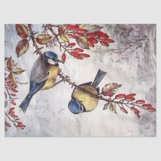 秋の鳥4デクページティッシュペーパー 薄葉紙 (正面)