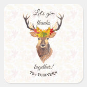 秋の鹿が一緒に与え感謝祭感謝していを行う スクエアシール (正面)