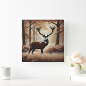 秋の鹿の壁時計 スクエア壁時計 (ホーム)