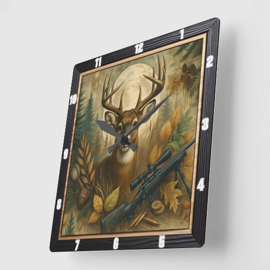 秋の鹿の狩猟林 スクエア壁時計 (傾斜)