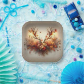 秋の鹿アントラーブーケ ペーパープレート (パーティー)