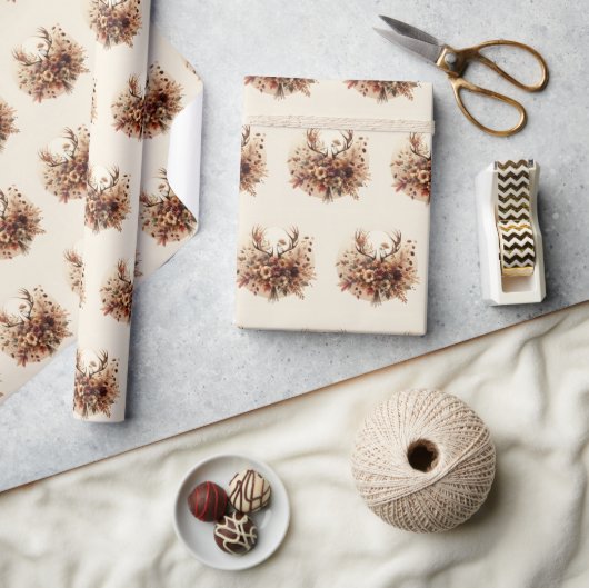 秋の鹿アントラーブーケ ラッピングペーパー (クラフト)