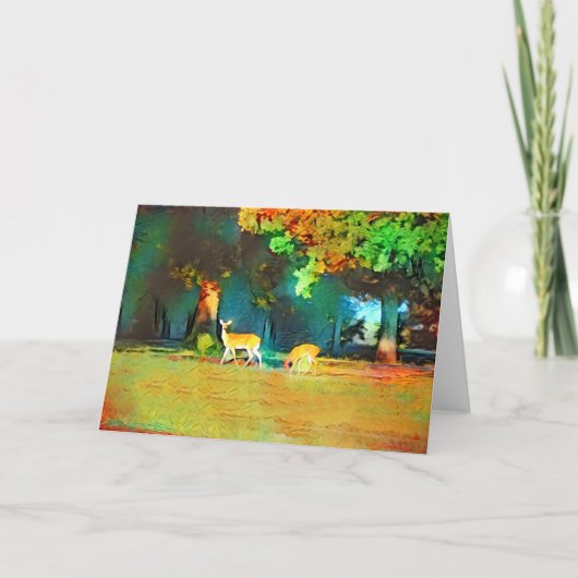 秋の鹿アートノートカード カード (正面)