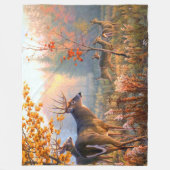 秋の鹿バックスnドウフォレスト牧草地 フリースブランケット (正面)