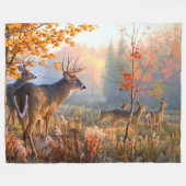 秋の鹿バックスnドウフォレスト牧草地 フリースブランケット (正面(横))