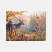 秋の鹿バックスnドウフォレスト牧草地 フリースブランケット (正面(横))