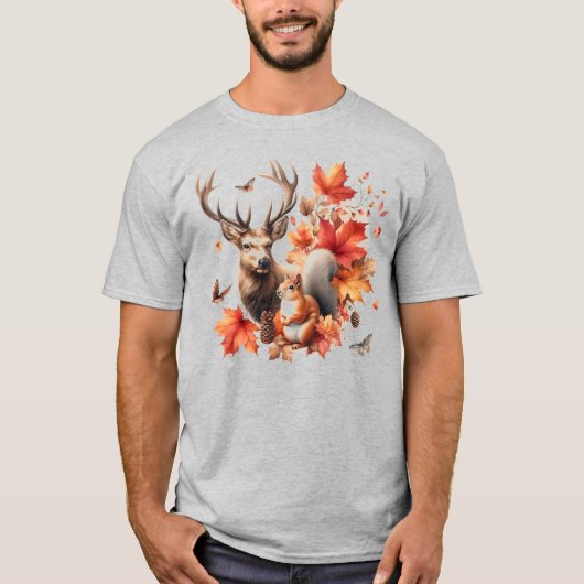 秋の鹿 秋のシーズン   Tシャツ (正面)