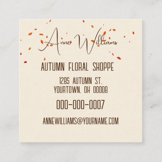 秋の鹿〔雄ジカの〕枝角フローラブーケ スクエア名刺 (裏面)