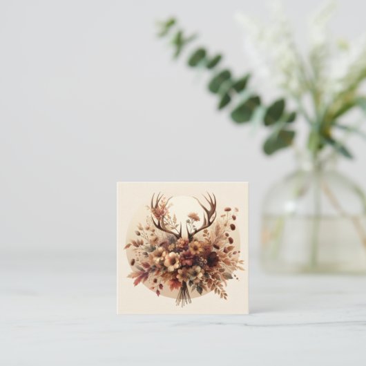 秋の鹿〔雄ジカの〕枝角フローラブーケ スクエア名刺 (スタンド正面)