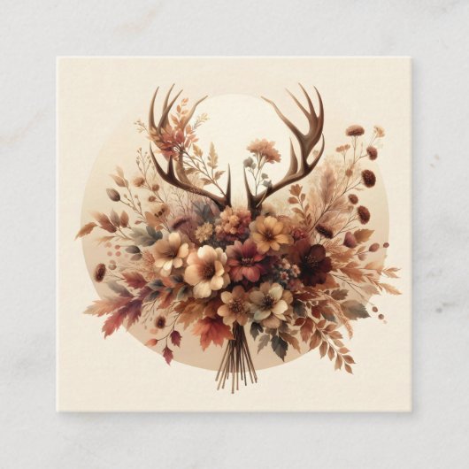 秋の鹿〔雄ジカの〕枝角フローラブーケ スクエア名刺 (正面)