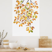 秋の黄色いオレンジブ葉ーチウの水色 ポスター (キッチン)