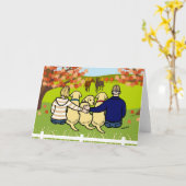 秋の黄色いラブラドールと両親 カード (黄色い花)