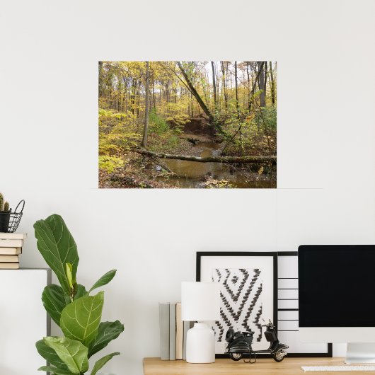 秋の黄色い木々の流れ ポスター (ホームオフィス)