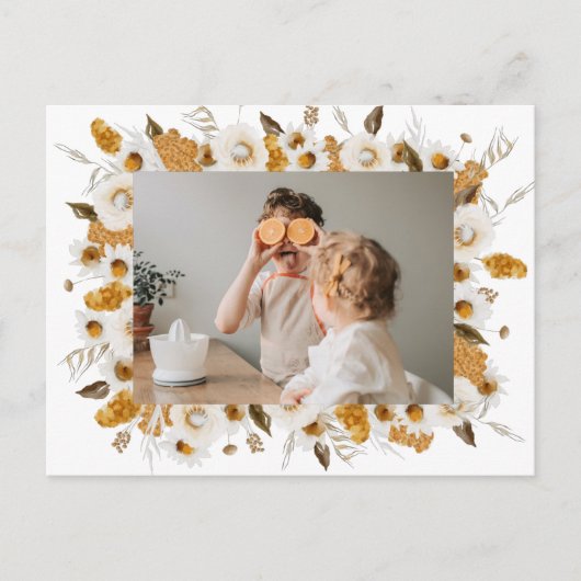 秋の黄色い花の写真フレーム | 感謝祭 ポストカード (正面)