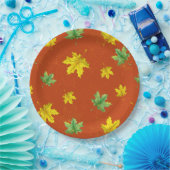 秋の黄色と緑の葉 ペーパープレート (パーティー)