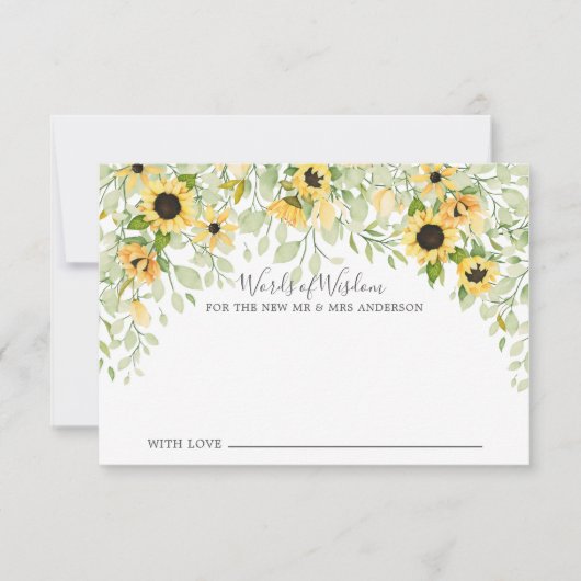秋の黄色のひまわり花嫁の知恵の言葉 招待状 (正面)