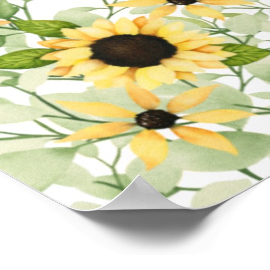 秋の黄色のひまわり赤ちゃんシャワー歓迎サイン ポスター (角)