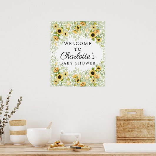 秋の黄色のひまわり赤ちゃんシャワー歓迎サイン ポスター (キッチン)