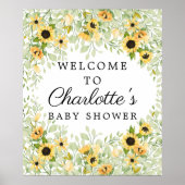 秋の黄色のひまわり赤ちゃんシャワー歓迎サイン ポスター (正面)