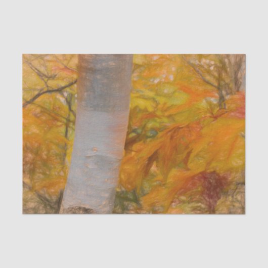 秋の黄色のスケッチアート 森の葉 白樺の木 薄葉紙 (正面)
