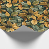 秋の黄色オレンジ色の緑の銅離れの ラッピングペーパー (角)