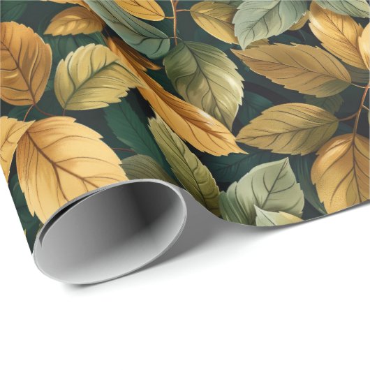 秋の黄色オレンジ色の緑の銅離れの ラッピングペーパー (ロールコーナー)