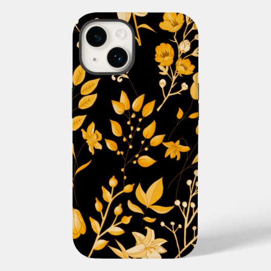 秋の黄金色の花の模様。黒BG Case-Mate iPhoneケース (裏面)